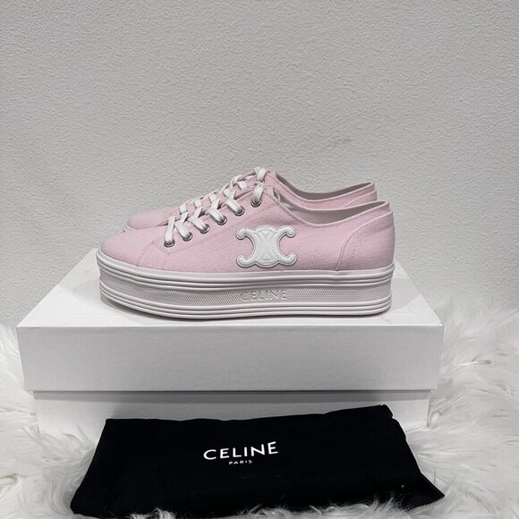 CELINE Jane Triomphe Patch Platform Block Wedge Trainer Low Top Sneakers 39/40 - Picture 6 of 11